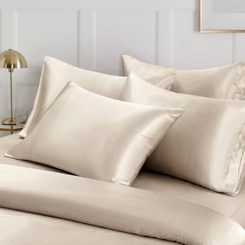 Ersmak 6 Pieces Satin Duvet Cover Full/Queen Size Luxury Silky Bedding Duvet Cover Set with 1 Soft Duvet Cover  4 Queen Pillowcases and 1 Body Pillowcase  Beige - Image 2